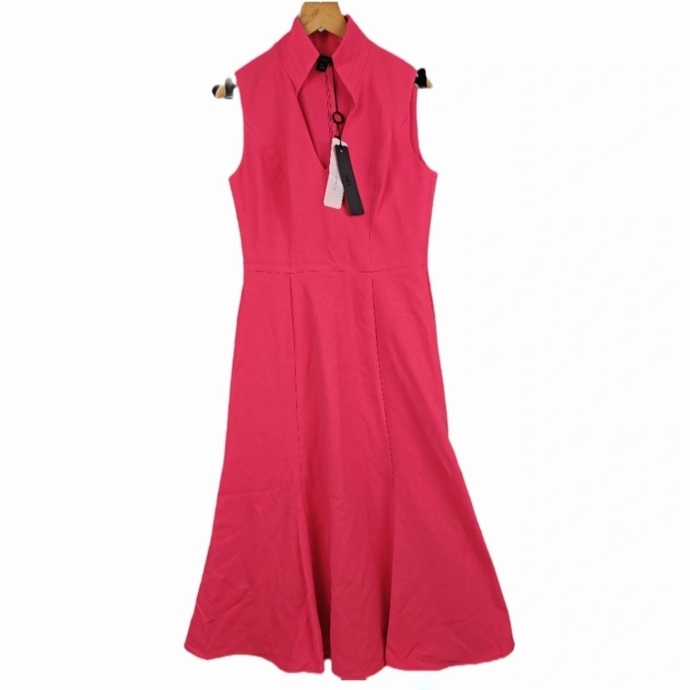 NWT Black Halo Fit & Flare V-neck  Knee Length Dress in Snap Dragon Red Size 2